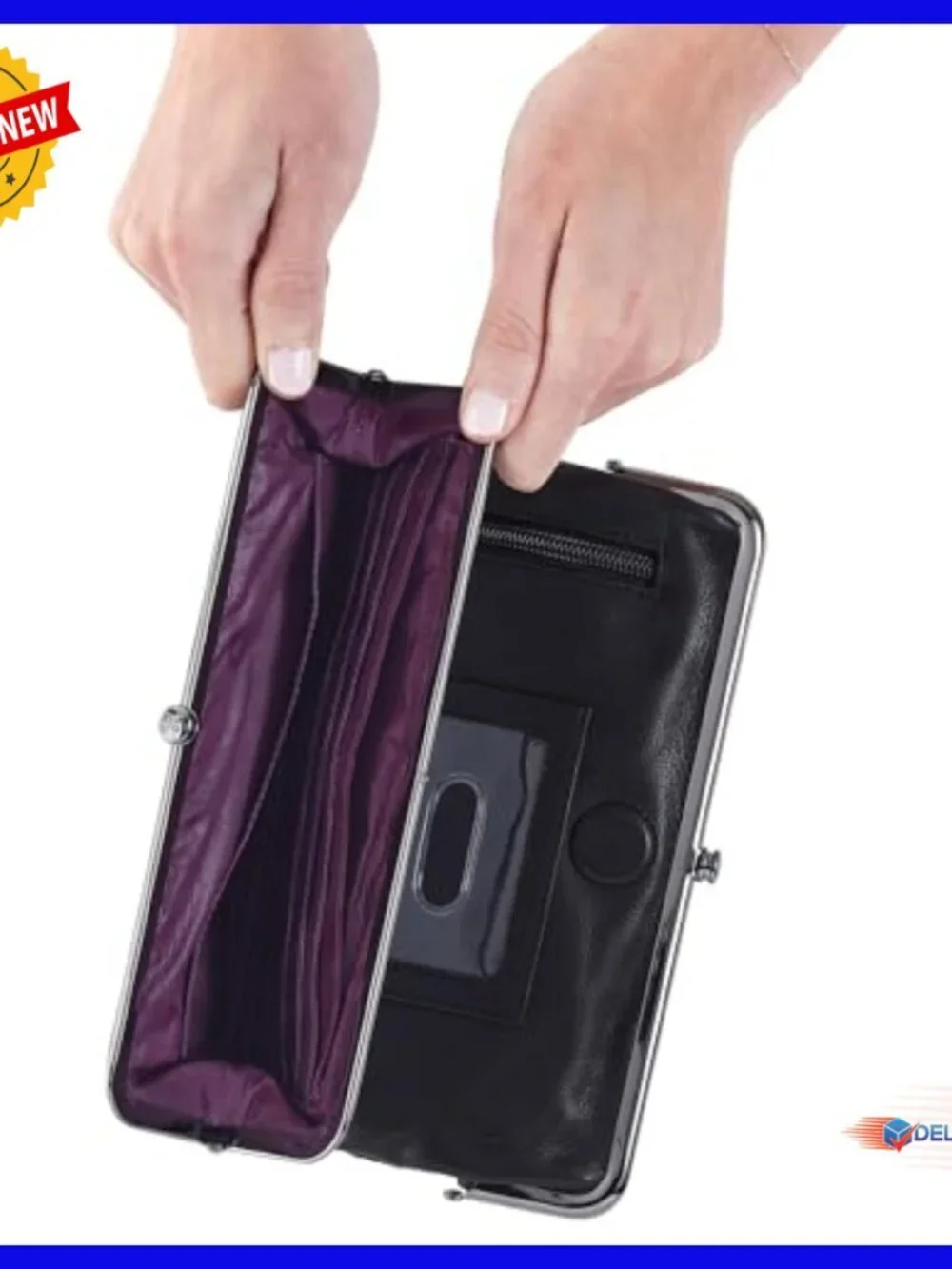 Leather Clutch Wallet with Phone Compartment, Magnetic Closure